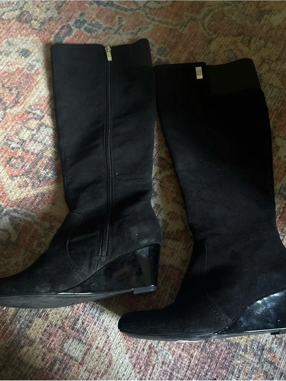 Anne Klein Black Knee-High Wedge Boots